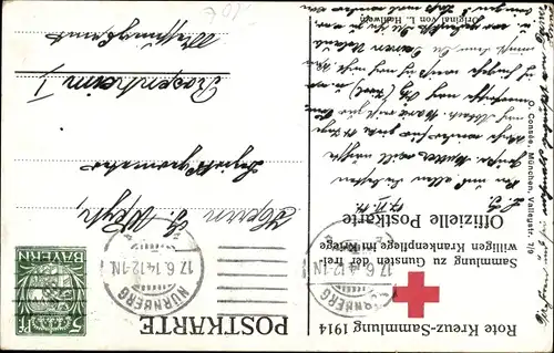 Künstler Ak Hohlwein, Ludwig, Rote Kreuz Sammlung 1914, Verwundeter Soldat