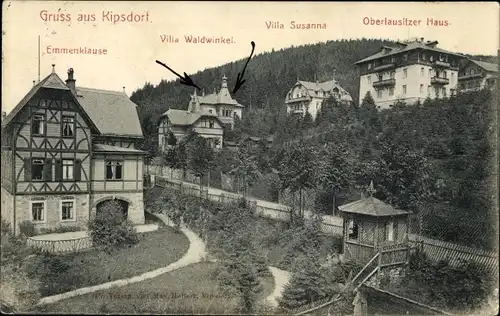 Ak Kipsdorf Altenberg im Erzgebirge, Emmenklause, Villen Waldwinkel u. Susanna, Oberlaus. Haus
