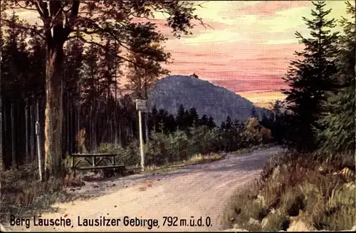 Künstler Ak Waltersdorf Großschönau Oberlausitz, Panorama vom Ort mit Berg Lausche