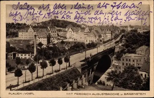 Ak Plauen im Vogtland, Stadtbild mit Friedrich August Brücke und Bärenstein