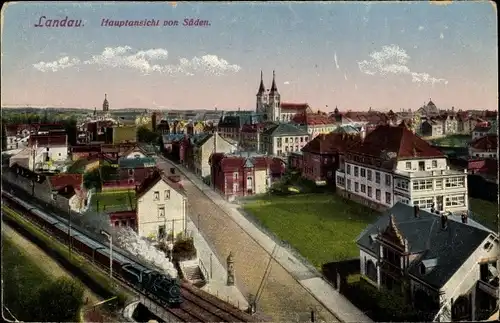 Ak Landau in der Pfalz, Stadtpanorama von Süden, Glockentürme