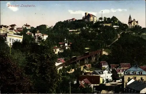 Ak Dresden Nordost Loschwitz, Blick auf den Berg, Bergbahn