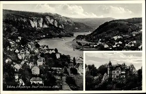 Ak Stadt Wehlen an der Elbe Sachsen, Gesamtansicht, Kurheim