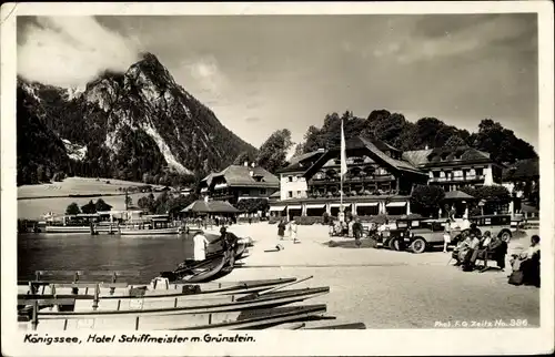 Foto Ak Schönau am Königssee Oberbayern, Hotel Schiffmeister mit Grünstein