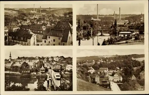 Ak Lunzenau Mulde, Kr. Mittweida, Fabrik, Bus a. Brücke