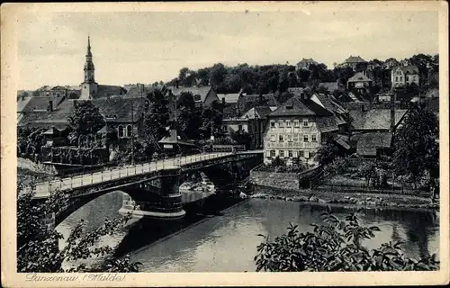 Ak Lunzenau in Sachsen, Stadtbild mit Brücke