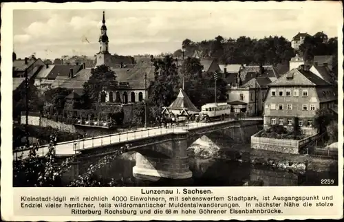 Ak Lunzenau in Sachsen, Stadtbild mit Brücke