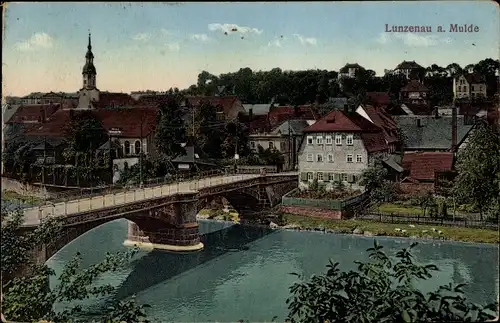 Ak Lunzenau in Sachsen, Teilansicht mit Brücke