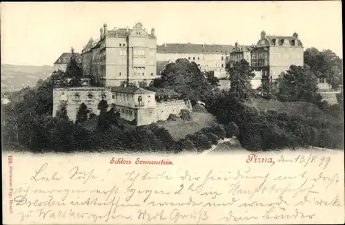 Ak Pirna in Sachsen, Schloss Sonnenstein, Gesamtansicht