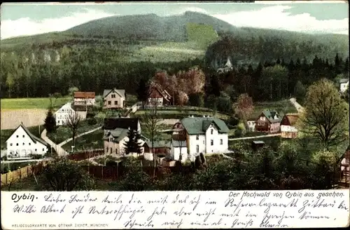 Ak Oybin in der Oberlausitz, Hochwald vom Ort gesehen