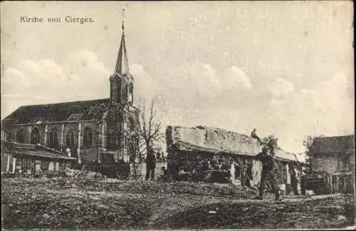 Ak Cierges Aisne, Kirche, Kriegszerstörungen 1. WK