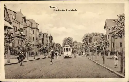 Ak Hanau in Hessen, Frankfurter Landstraße, Straßenbahn