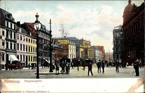 Ak Hamburg Altstadt, Stephansplatz, Apotheke W. Mielck, Straßenbahnen, Geschäfte, Passanten