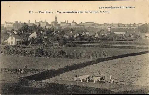 Ak Pau Pyrénées-Atlantiques, Vue panoramique prise des Coteaux de Gelos
