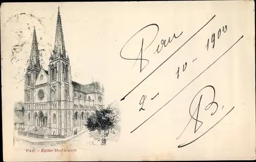 Ak Pau Pyrénées-Atlantiques, Eglise Saint Jacques