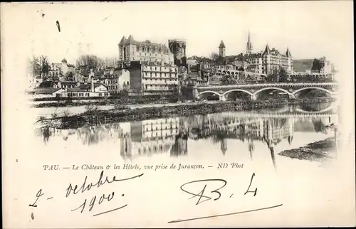 Ak Pau Pyrénées-Atlantiques, Le Chateau, Les Hotels, Vue prise de Jurancon