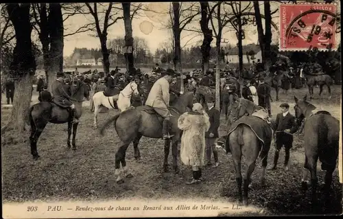 Ak Pau Pyrénées-Atlantiques, Rendez-vous de chasse au Renard aux Allees de Morlas