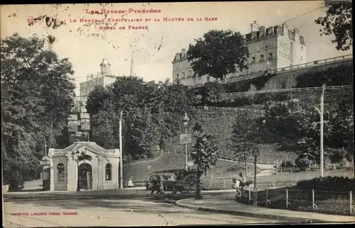 Ak Pau Pyrénées-Atlantiques, Le Nouveau Funiculaire, Montee de la Gare, Hotel de France