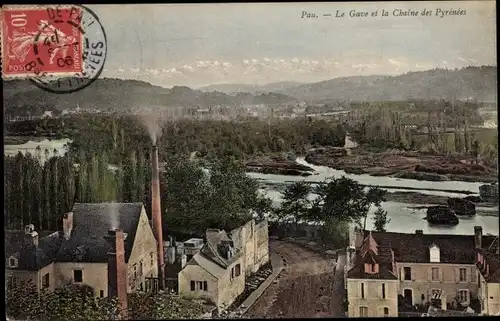 Ak Pau Pyrénées-Atlantiques, Le Gave, La Chaine des Pyrenees