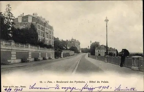 Ak Pau Pyrénées-Atlantiques, Le Boulevard des Pyrenees, Hotel du Palais