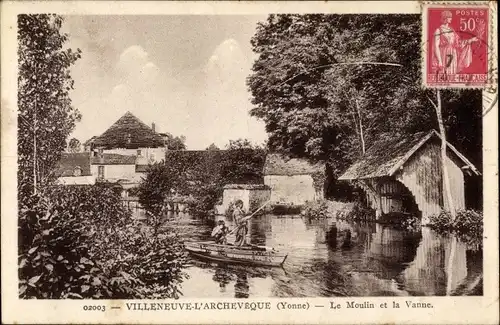 Ak Villeneuve l'Archevêque Yonne, Le Moulin, La Vanne