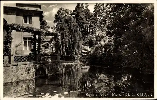 Ak Żagań Sagan Schlesien, Karpfenteich, Schlosspark