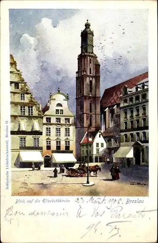 Künstler Ak Wrocław Breslau Schlesien, Blick auf die Elisabethkirche