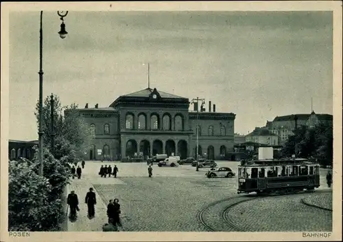 Ak Poznań Posen, Bahnhof, Straßenbahn