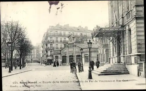 Ak Saint Mandé Val de Marne, Entree de la Mairie, Chemin de Fer de Vincennes, Rue Cart