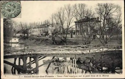 Ak Saint Maur des Fossés Val de Marne, Vieux Pont rustique sur le petit bras de la Marne