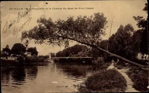 Ak Saint Maur Val de Marne, Passerelle, Chemin du Quai du Port Creteil