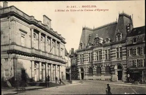 Ak Moulins Allier, L'Hotel de Ville, La Caisse d'Epargne