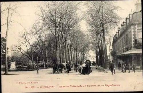 Ak Moulins Allier, Avenue Nationale, Square de la Republique