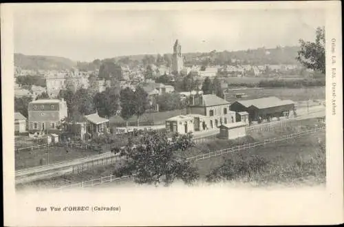 Ak Orbec Calvados, Une Vue, Blick auf den Ort, Bahnhof