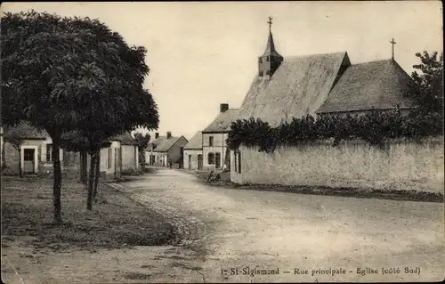 Ak Saint Sigismond Maine et Loire, Rue principale, Eglise