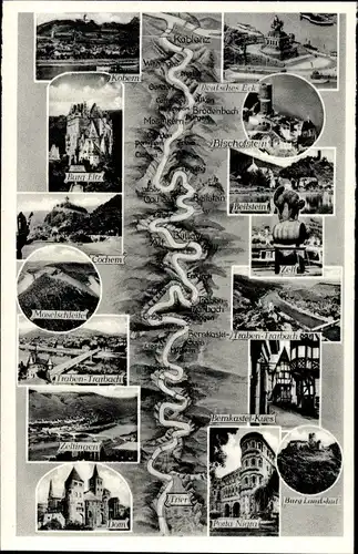 Landkarten Ak Trier an der Mosel, Trier bis Koblenz
