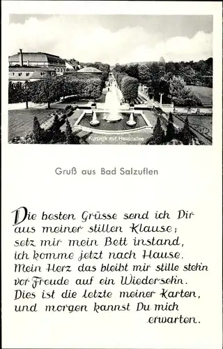 Ak Bad Salzuflen im Kreis Lippe, Kurpark, Hauptallee, Gedicht