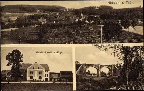 Ak Nöbdenitz Schmölln Altenburger Land, Gasthof, Bahn Viadukt, Panorama