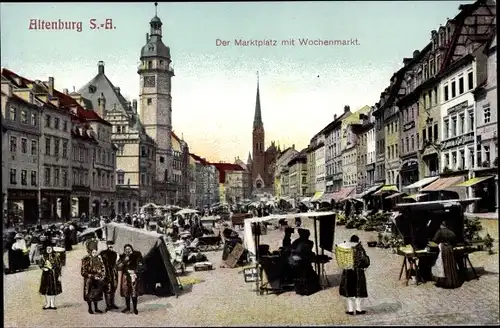 Ak Altenburg Thüringen, Marktplatz mit Wochenmarkt