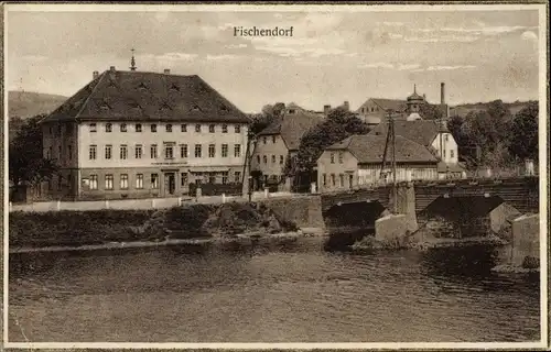 Ak Fischendorf Leisnig, Partie am Wasser, Brücke