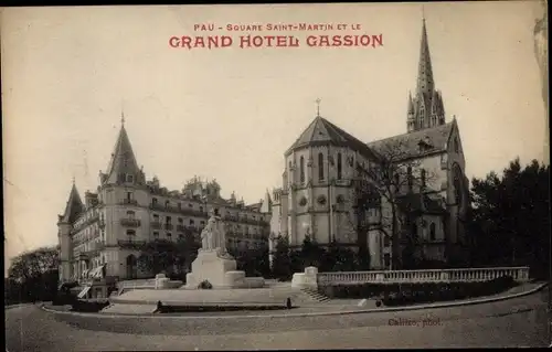 Ak Pau Pyrénées-Atlantiques, Grand Hotel Gassion, Square Saint Martin