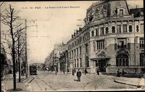 Ak Pau Pyrénées-Atlantiques, La Poste, Le Cours Bosquet