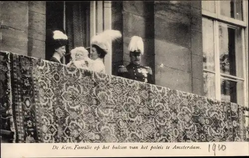 Ak Amsterdam Nordholland, Palast, Heinrich zu Mecklenburg, Königin Wilhelmina der Niederlande,Balkon