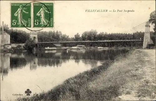 Ak Villevallier Yonne, Le Pont Suspendu