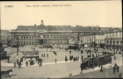 Ak Liège Lüttich Wallonien, Place Saint Lambert, Palais de Justice, Straßenbahn
