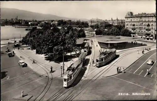 Ak Zürich Stadt Schweiz, Bellevueplatz, Straßenbahnen