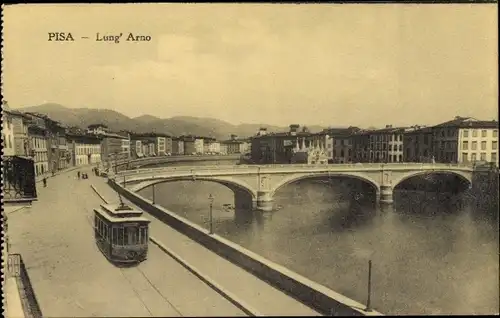 Ak Pisa Toscana, Lung' Arno, Straßenbahn