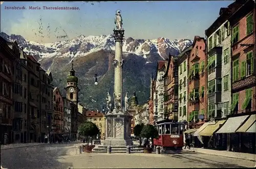 Ak Innsbruck in Tirol, Maria Theresienstraße, Straßenbahn