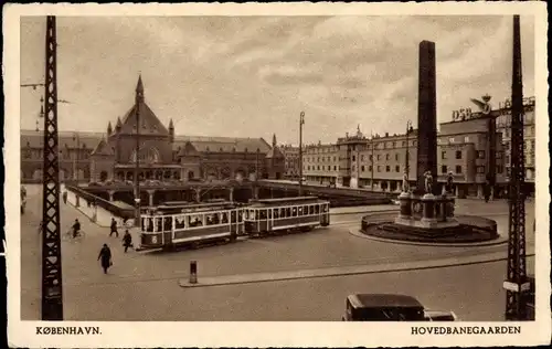 Ak København Kopenhagen Dänemark, Hovedbanegaarden, Hauptbahnhof, Straßenbahn