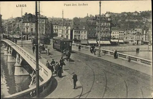 Ak Liège Lüttich Wallonien, Pont des Arches, Straßenbahn
